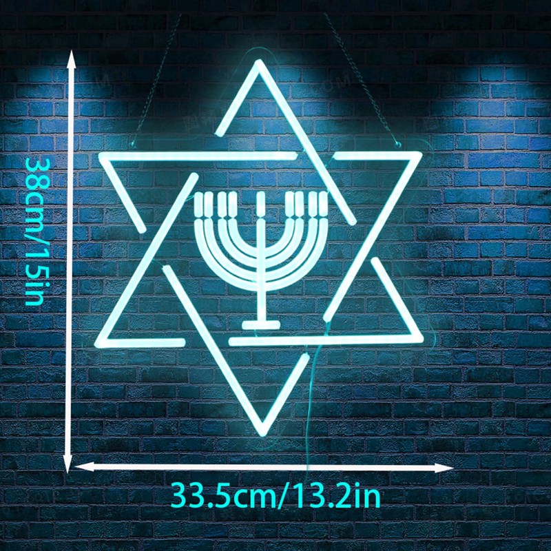 Hanukkah Star of David & Menorah Neon Sign - Jewish