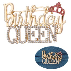 Birthday Brooch Pins for Women - Elegant 3x2 inch Zinc Alloy Letter Brooch with Gold Diamond Crown,Gift for Birthday Party Supplies