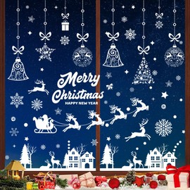 Ventdest Christmas Window Stickers, 10 Sheet Reusable Xmas Window Stickers, Christmas Snowflake Window Clings Decorations for Christmas Window Glass Display