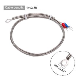 MECCANIXITY K Type Thermocouple Temperature Sensor PT100 6mm Ring High Temperature Probe 3.3ft Wire 0 to 600°C(32 to 1112°F) Stainless Steel