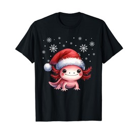Axolotl With Christmas Hat Mexican Salamander Axolotl T-Shirt