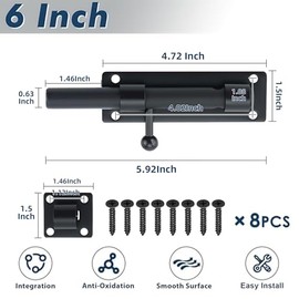 Alise - Cerradura de perno deslizante resistente de 6 pulgadas, cerradura de acero inoxidable SUS304, cerradura de puerta de seguridad pa...