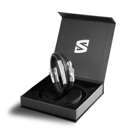 SERASAR Premium Leather Bracelet for Men in Black, Magnetic Clasp Made of Stainless Steel in Black, Silver and Gold, includes Jewellery Box, Great Gift Idea, Stainless Steel, No gemstones