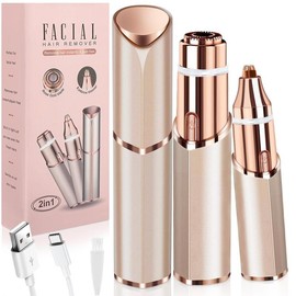 2 in 1 Facial Hair Remover Electric Eyebrow Trimmer for Women, Electric Face Razor with LED Light, Recyclable Packaging Comfort - Color: Champagne Gold