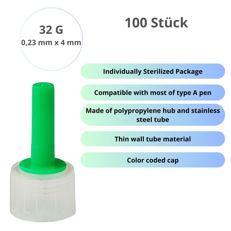 Pack of 100 32G x 4 mm Stainless Steel Dispensing