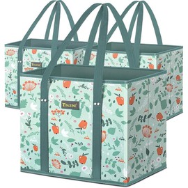 3-Pack Reusable Grocery Bags – Heavy-Duty Foldable Shopping Totes with Reinforced Bottom, Extra-Long Handles & Water-Resistant Fabric – Compact Eco-Friendly Bags for Groceries, Travel, or Market Trips:_Blue