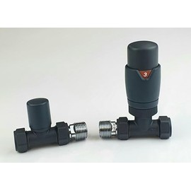 Greened House Oslo Anthracite Straight Designer TRV Thermostatic Radiator & Towel Rail Valve Oslo Anthracite TRV and Lock Shield Valve Set 1/2" - 15mm