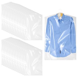 Ysimple Pack of 30 Transparent Plastic Garment Bags, 60 x 90 cm, Hanging Clothes Cover, Reusable, Dustproof Garment Covers, Clothes Cover for Coats, Jackets, Dresses