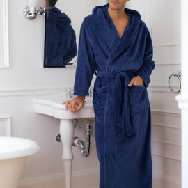 Alexander Del Rossa Mens Robe, Plush Fleece Hooded Bathrobe Men, Men's Bathrobes, Big and Tall Bath Robe for Men Navy Blue XL (A0125NBLXL)