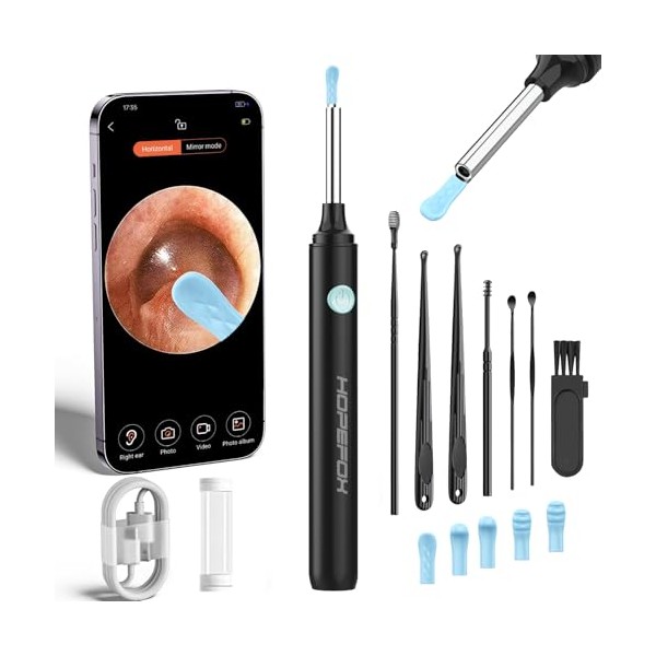 Hopefox Ohrenschmalz Entferner Otoskop, 1080P HD WiFi Ohrenreiniger mit Camera