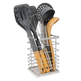 Jeasor Square Kitchen Utensil Holder, Sturdy Metal Rack for Countertop Storage, Cooking Tools Organizer with Drainage Hole, Stylish Utensil Caddy for Effortless Kitchen Organization, with Marble Base