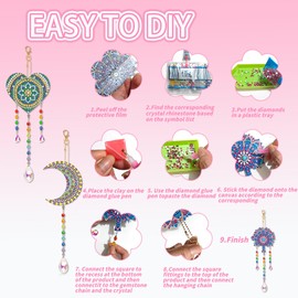 Craft Kits Gifts for 6 7 8 9 10 Year Old Girls Boy - Diamond Painting Arts Crafts for Kids 6-10 Year Old Boy Girl Gifts, Double Sided Crystal Suncatchers Art Wind Chime for Garden Window Decorations