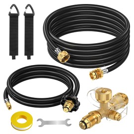 Extend a Stay RV Propane Kit - 5FT & 12FT Hoses, Brass Tee Adapter Kit 4-Port for Connection Between Auxiliary Cylinder or Appliances - Tank RV Camping