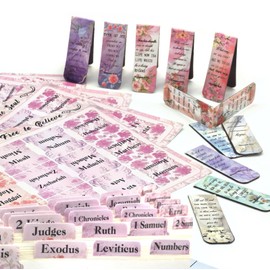 IOYSUT 12PCS Elegant Floral Magnetic Bible Bookmark 75PCS with Laminated Bible Tabs - Perfect Bible Index Tabs for Women Study Bible, Stylish Magnetic Bookmarks and Bible Tabs for Women