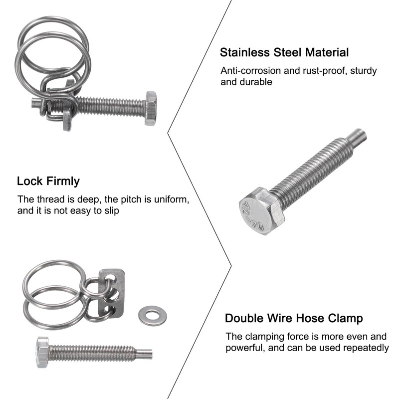 sourcing map 10Pcs Double Wire Hose Clamp, 17-20mm Adjustable Stainless