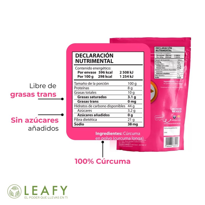 Leafy Pack 2 Cúrcuma en Polvo Orgánica Antiinflamatorio 200g