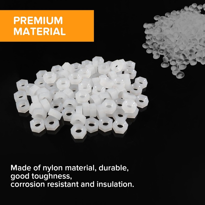 Lyeteung 100 PCS M4 Metric Thread Hexagon Fastener, Nylon Hex