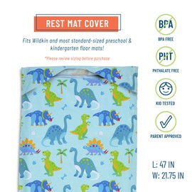 Wildkin Kids Nap Mat Cover for Boys & Girls, Sewn-in Flap Design Rest Mat Cover, Perfect for Preschool and Daycare, Fits Our Vinyl Nap Mat up to 1.5 Inches Including Basic Sleep Mat (Dinosaur Land)