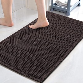 H.VERSAILTEX Upgraded Waffle Bath Mat Super Absorbent Bathroom Mats Non Slip Bath Rugs for Bathroom Floor Machine Washable Dry Fast Bathroom Rugs for Beside Tub, 24" x 36", Chocolate