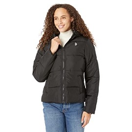 U.S. Polo Assn. Basic Puffer Jacket for Women - Warm & Lightweight Coat, Water-Resistant Cold Weather Coat - Black, Large
