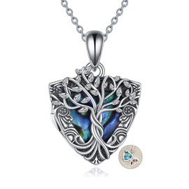 YAFEINI Tree of Life Locket Necklace Sterling Silver Shield Locket Necklace That Holds Pictures Tree of Life Locket Pendant Gifts for Women Men