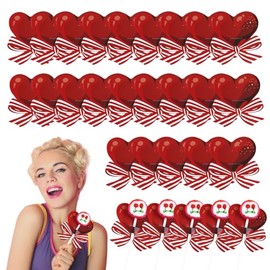 mdgfge 100Pcs Valentine's Day Heart Lollipop Paper Card Heart-shaped Red Bow Candy Holder Package Wrapping Decor for Women Valentine's Day Holiday Party Wedding Lollipop Candy DIY Decoration