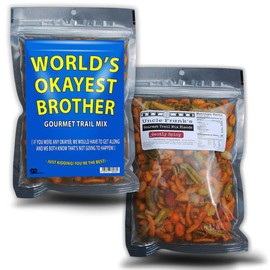 Worlds Okayest Brother Trail Mix - Gourmet Snacks for Gift Basket, Funny Brother Gag Gift from Sister, Stocking Stuffers for Men, Crunchy Spicy Salty Snacks