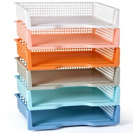 ZZYFGH 6 Pack in Trays for Teachers, Plastic Classroom Paper Organizers, Colorful Storage Baskets for Office, Stackable Office Desktop Document Paper Storage(13.4 * 9.5 * 2.7in) (6 PCS)