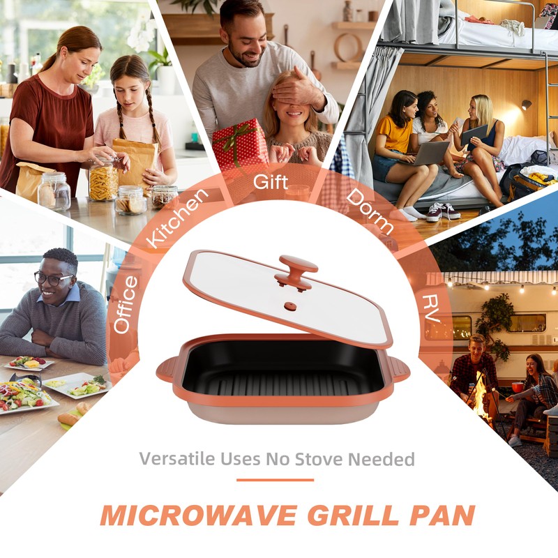 Microwave Grill Pan with Glass Cover - Bacon Cooker, Crisper
