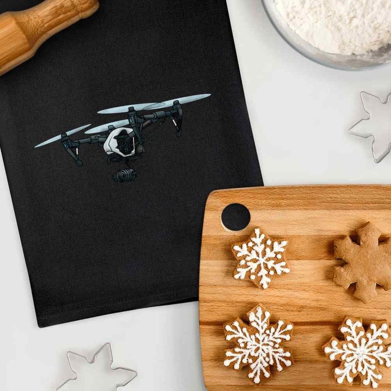 Azeeda 'Camera Drone' Black Cotton Tea Towel/Dish Cloth (TW00051843)