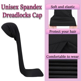 Leeven 2 Pieces Wide Elastic Loc Cap Jumbo Black Dreadlock Cap Long Braid Cover for Full Hair, Stocking Sleep - 37 Inch Black