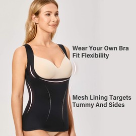 LAUDINE Women's Underbust Shapewear Tank Tops Tummy Control Shaper Black Small