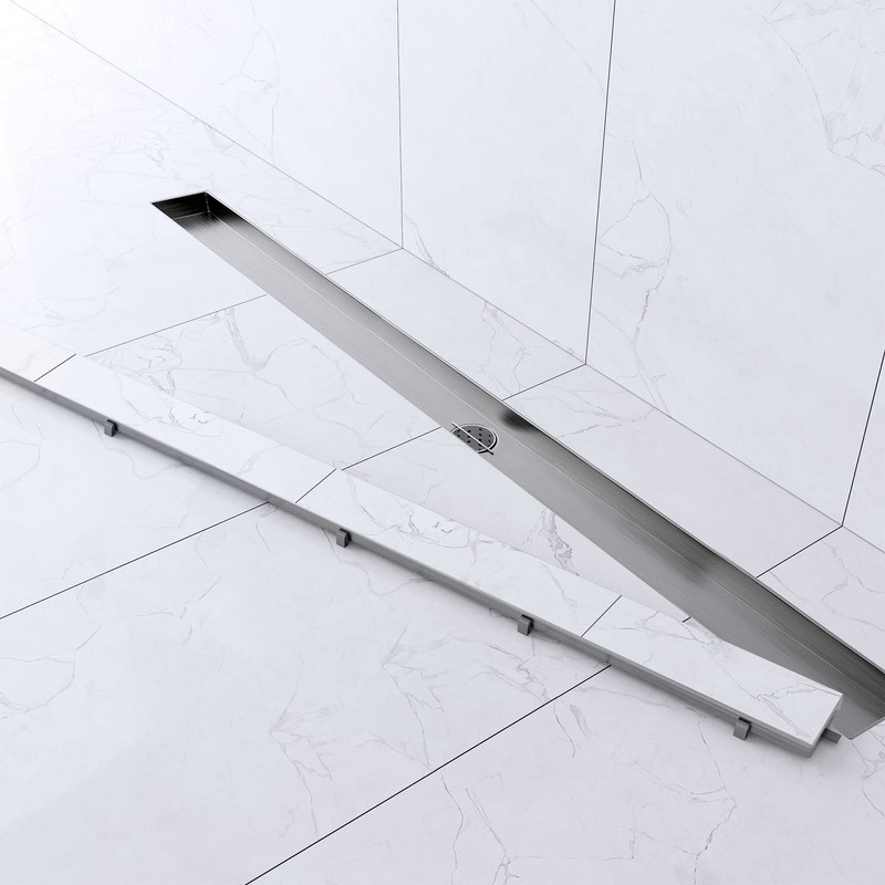 Hydroware Linear Shower Drain with Tile Insert Grate, Stainless Steel