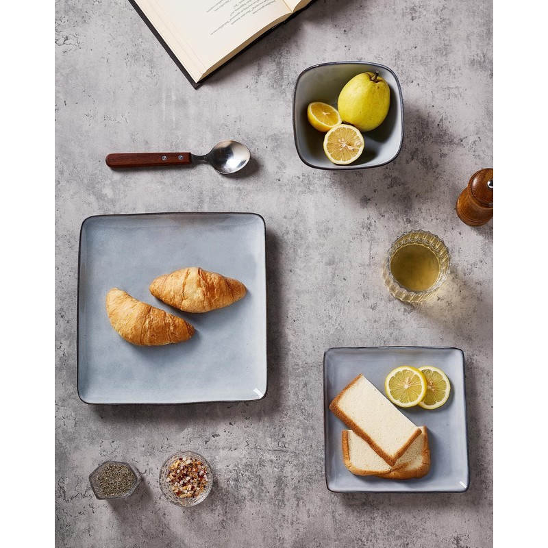 Famiware Dinnerware Sets for 4, Ocean Square 12-Piece Kitchen Plates