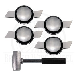 British Wire Wheel Chevy Bowtie Chrome Knock Off Spinner Caps for Lowriders, Set of 4 + Lead Hammer