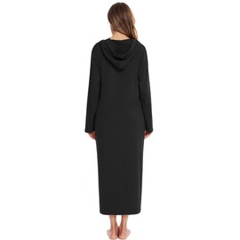 C2M Women's Zipper Lounger Robe Long Sleeve Full Length Housecoat with Pockets XX-Large Black