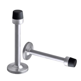 Door Stop, Long Door Stop, with Mute Rubber Buffer Tip, Brushed Satin Stainless Steel Door Stop, Modern Nickel Door Holder, Solid Chrome Cylinder Industrial Door Wall Bracket, 2 Pack Silver