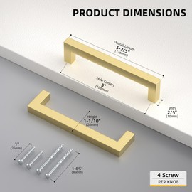 goldenwarm 10 Pack 5 Inch Gold Cabinet Handles, Brushed Brass Drawer Pulls Aluminum Alloy Dresser Handle for Kitchen Bathroom Cupboard