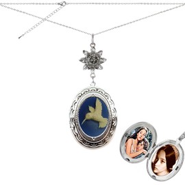 Yspace Lotus Charm Necklace Antique Decor Cameo Pendant 2 Chains Velvet Pouch for Gift (Mini Hummingbird Locket)