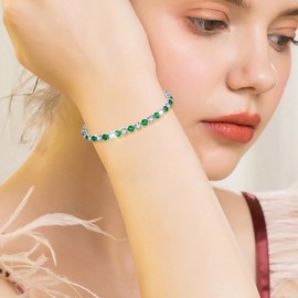 Suyi Tennis Bracelet Birthstone Cubic Zirconia Bracelet Silver Silder Bracelet Birthday Jewellery May Birthstone Bracelet