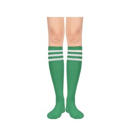 Century Star Knee High Socks for Women - Athletic Running Casual Long Tube With Triple Stripes - 1 Green White One Size