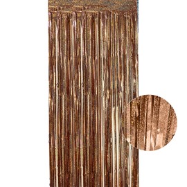 WedDecor 3ft x 6.5ft Rose Gold Tinsel Laser Foil Fringe Curtains Shiny Metallic Tinsel Curtains Hanging Streamers for Birthday Party Decoration Wedding Photo Backdrop Christmas Baby Shower, Pack of 1