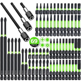 Magnetic Impact Rated Nut Driver with Screw Drill Bit Set, Long Screwdriver Bit Set, Tamper Proof Star Drill Bit Set with CNC Machining Head & Drill Bit Extender, Men Gifts, Men Gadgets, Tool Accessories, Power Tools, Hardware, Heavy Duty:_Green + black_69pcs/set