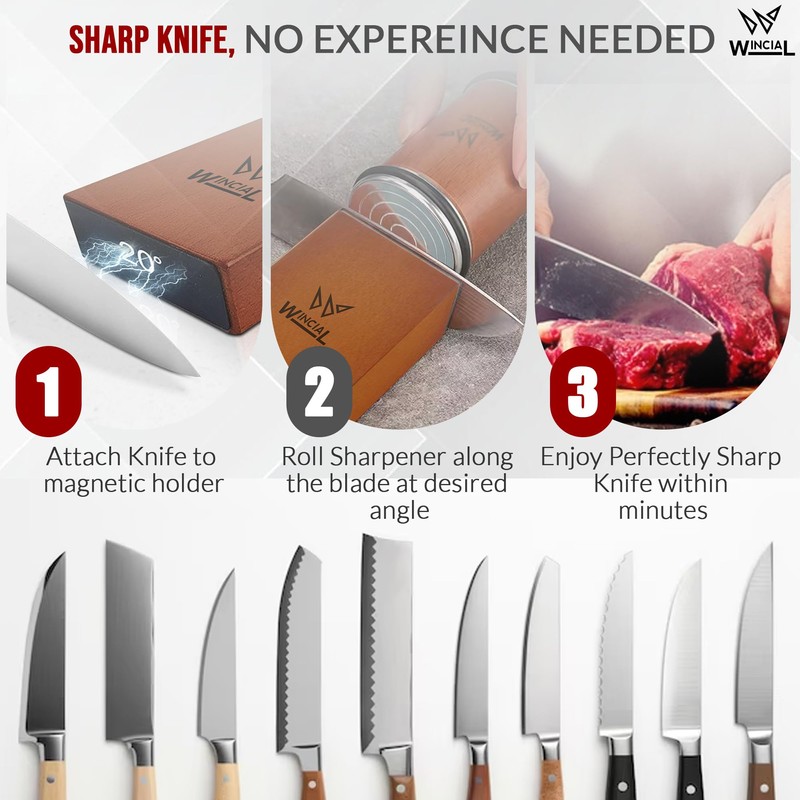WINCIAL Rolling Knife Sharpener – Professional 15° Angle Manual Sharpener