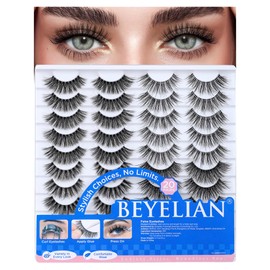 BEYELIAN Fake Eyelashes Strip 20 Pairs Fluffy Cat Eye Lashes Soft and Lightweight False Lashes 3D Volume Faux Mink Lashes Luxurious Lash Pack, Reusable, Easy to Apply (20P-HSCS-MIX-2) | BEYELIAN