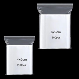 Set of 400 Ziplock Bags, Resealable Set, 4 x 6, 6 x 9 cm, Small Zip Bags, Ziplock Bags, Transparent PE Poly Bags, Clear Plastic Bags, Ziplock Bags