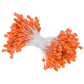 M METERXITY 150-Pack Artificial Flower Stamen Kit, 3mm Mini Double Heads Flower Stamens Pistil, Stamens for Flower Making/Craft DIY Wreaths/Wedding Floral Arrangements [Orange]