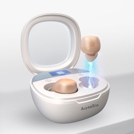 AuyeeSnc OTC Hearing Aids for Seniors Rechargeable Hearing Amplifiers with Noise Cancelling for Mild to Moderate Hearing Loss, In Ear Nearly Invisible, Auto On/Off, Memory Functions, Portable Charging Case, LED Display Elderly-Friendly