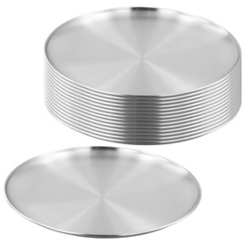 SOUJAP 15 PCS Stainless Steel Plates, 10.2 Inch Lightweight Pizza Pan, Dinner Plates for Outdoor Camping, Home Kichten, Serving Dishes