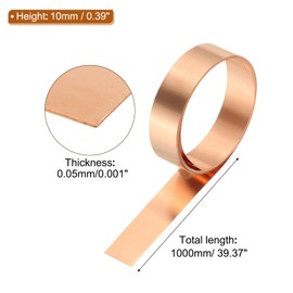 PATIKIL 0.4in x 3.3ft Copper Thin Foil Sheet Roll, 99.9% Pure Copper Tape Strip 2Mil (0.05mm) Flashing Metal Sheet Foil Plate for DIY Crafts Repairs Electrical Decoration